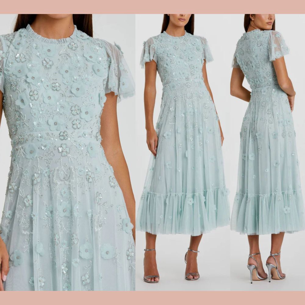 NEW MAC DUGGAL‎ [ 6 ] 9212 Embellished High Neck Cap Sleeve A Line Dress BLUE